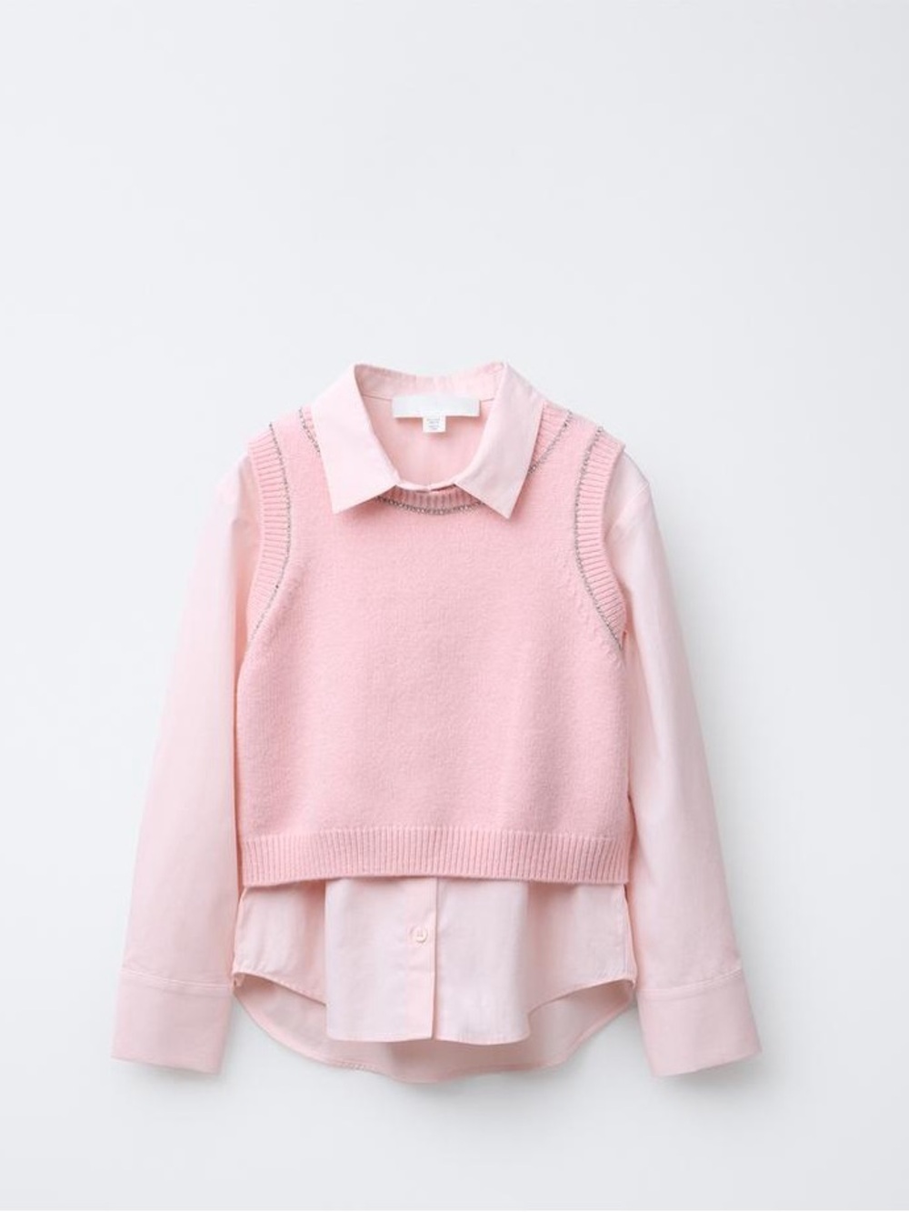 ZARA Girls POPLIN BUTTON DOWN SHIRT WITH RHINESTONE VEST size 9-10